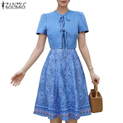 Women Casual Round Neck Short Sleeve Summer Print Dress