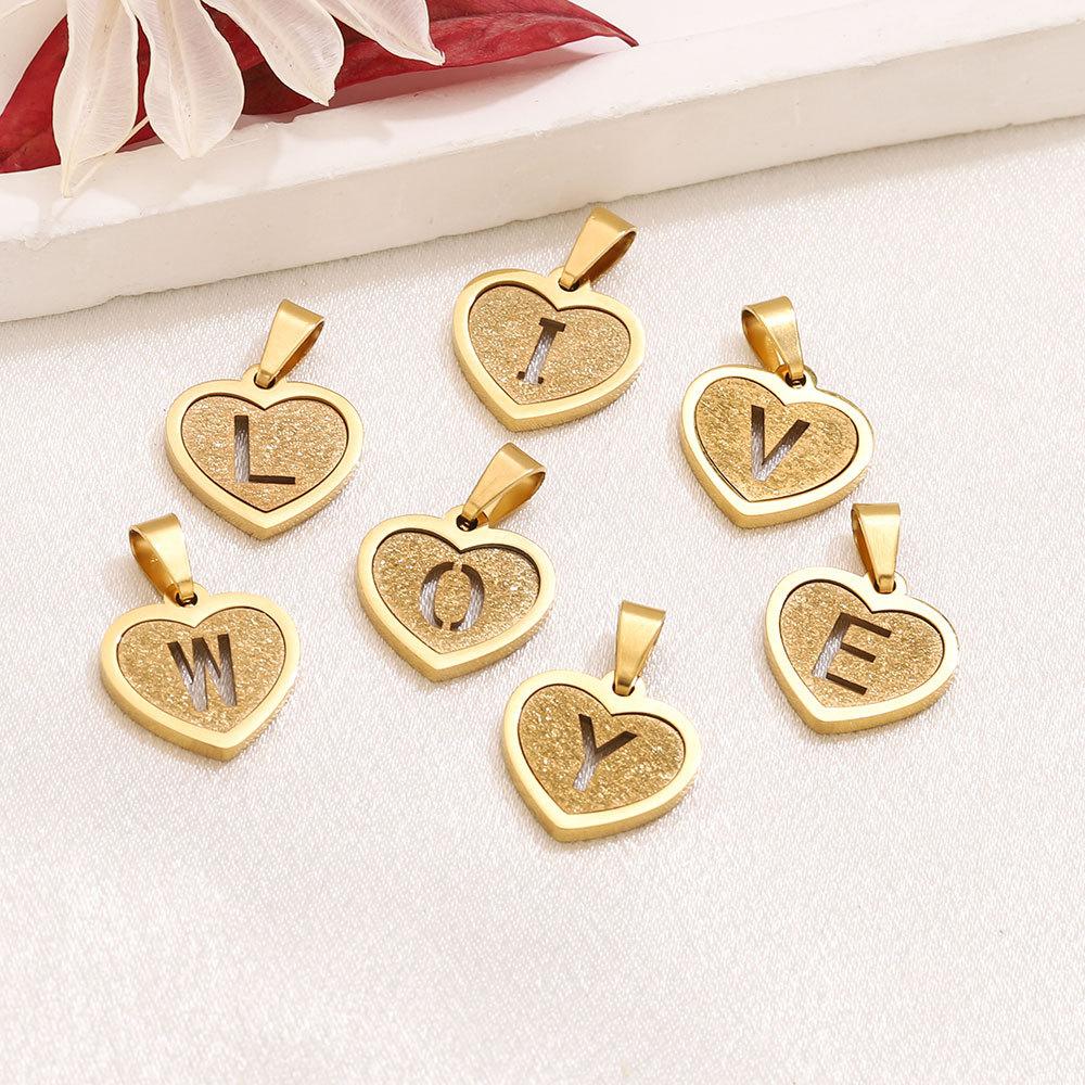 5Pcs/Bag Stainless Steel Gold-plated Heart Letter Pendant DIY Accessory Fashionable Versatile Letter Necklace Pendant