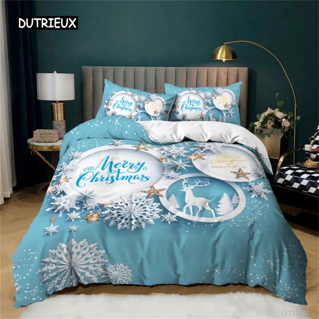 Santa Claus  or Elk Duvet Cover Bedding Set Full Queen for Boys Girls Gifts Bedroom Microfiber Comforter Cover with Pillowcases