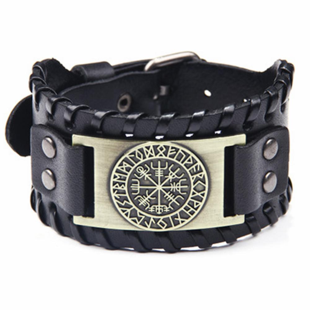 Viking Snowflake Bracelet for Men Nordic Vegvisir Compass Leather Bangle with Runes Stylish Viking Jewelry