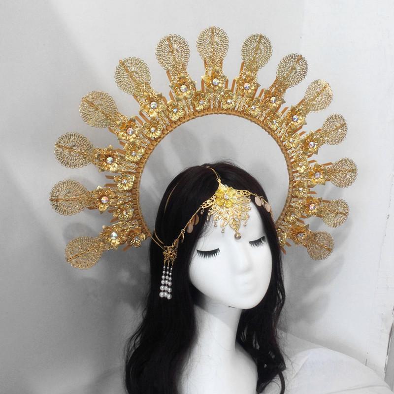 Gothic Lolita Girls KC Halo Crown Headpiece Virgin Sun Goddess Cosplay Baroque Crown Headband Women Headdress Hair Accessories