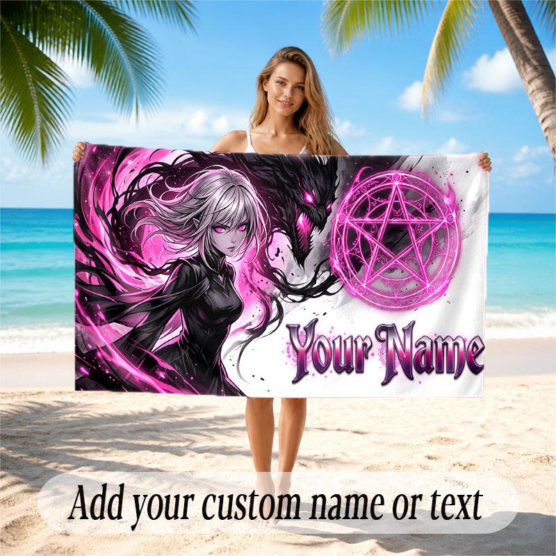 Skull Gothic Theme Soft Beach Towel Personalized Custom Name Text Towel Portable for Beach Pool Travel