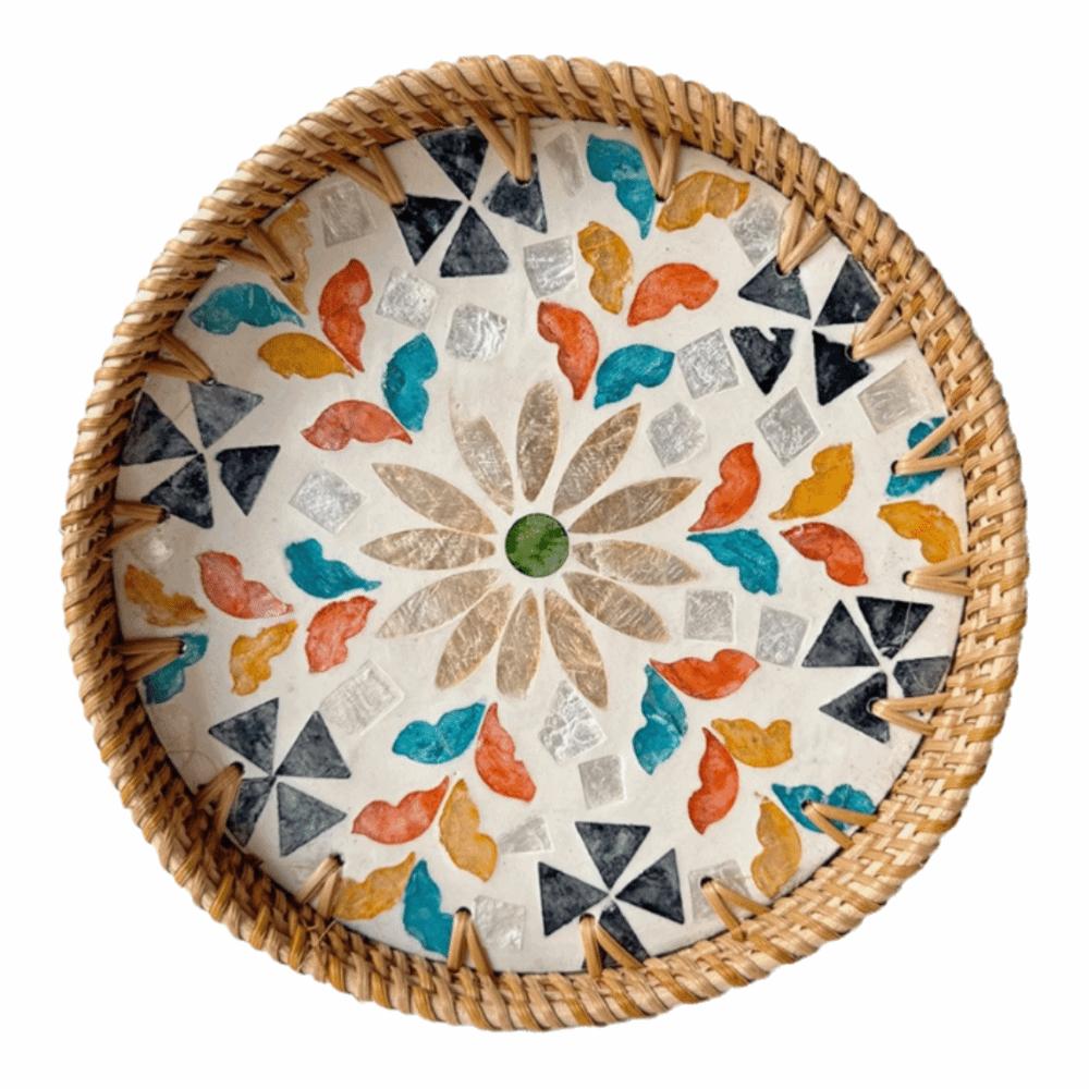 Round Rattan Tray Handmade Decorative Tray Storage Tray Woven Tray  Table Tray