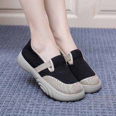 Spring and Autumn New Women's Cloth Shoes Trendy Painted Casual Shoes Soft Soles and Soft Surface Flying Woven Thick-soled Shoes