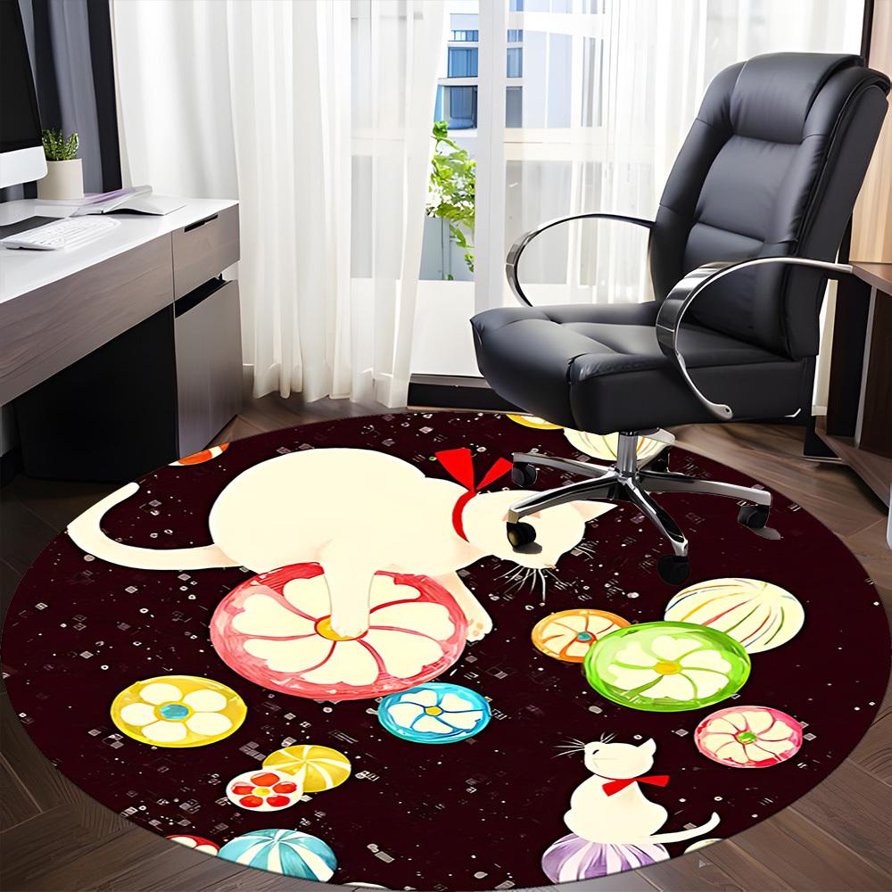 1pc Cats Flowers Office Round Area Rug, Under Office Chairs Bedroom Living Room Home Decor, Room Deco