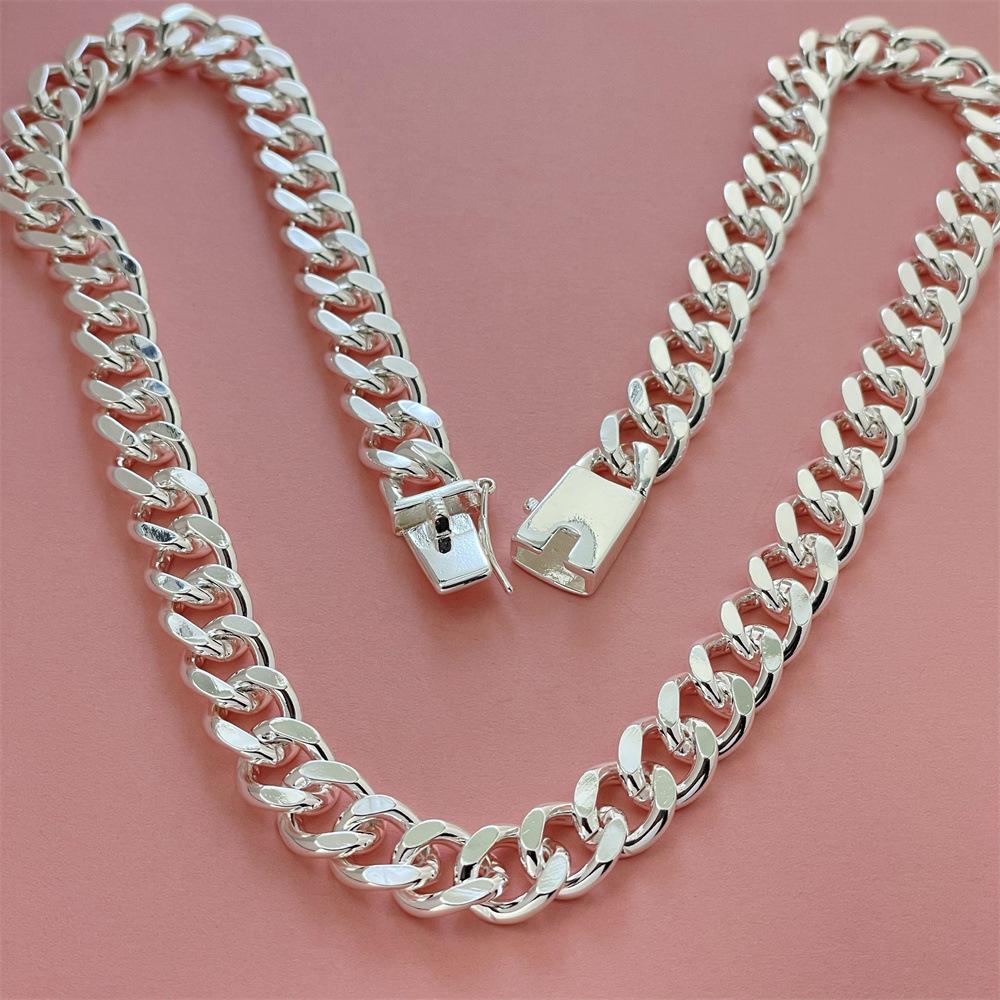 2026 Jewelry Plated 925 Silver 50-60CM Square Buckle 10MM Side Men s Necklace 10MM*50CM