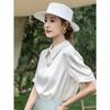 2025 Summer European Women's Silk Lapel Short Sleeve Solid Color T-Shirt