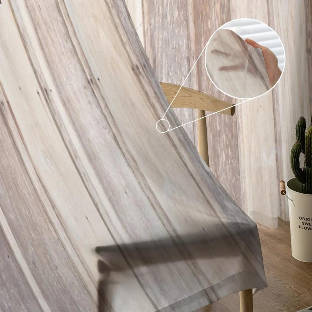 Planken Shabby Retro Holz Braun Gardinen Wohnzimmer Fenster Tüll Vorhänge Für Schlafzimmer Küche Home Dekoration Voile Vorhänge