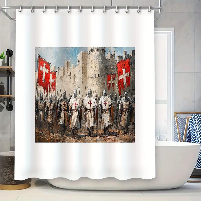 

Medieval Knight Shower Curtain Gothic Fantasy Battle Warrior Tapestry Bathroom Decor Renaissance Historical Backdrop Wall Hangin W60H190(CM)-1 Pcs