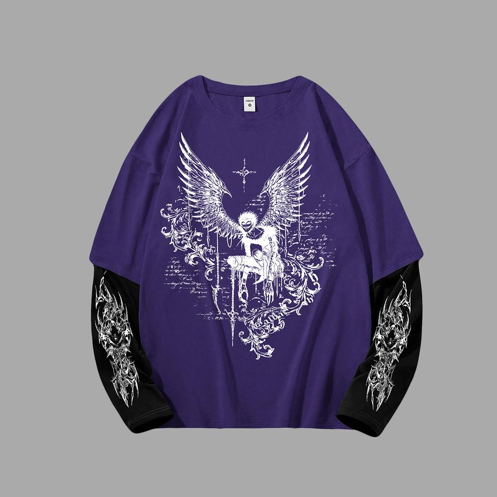 Męska koszulka Y2k Goth z grafiką, oversize, z długim rękawem, z okrągłym dekoltem, streetwear, wiosenna