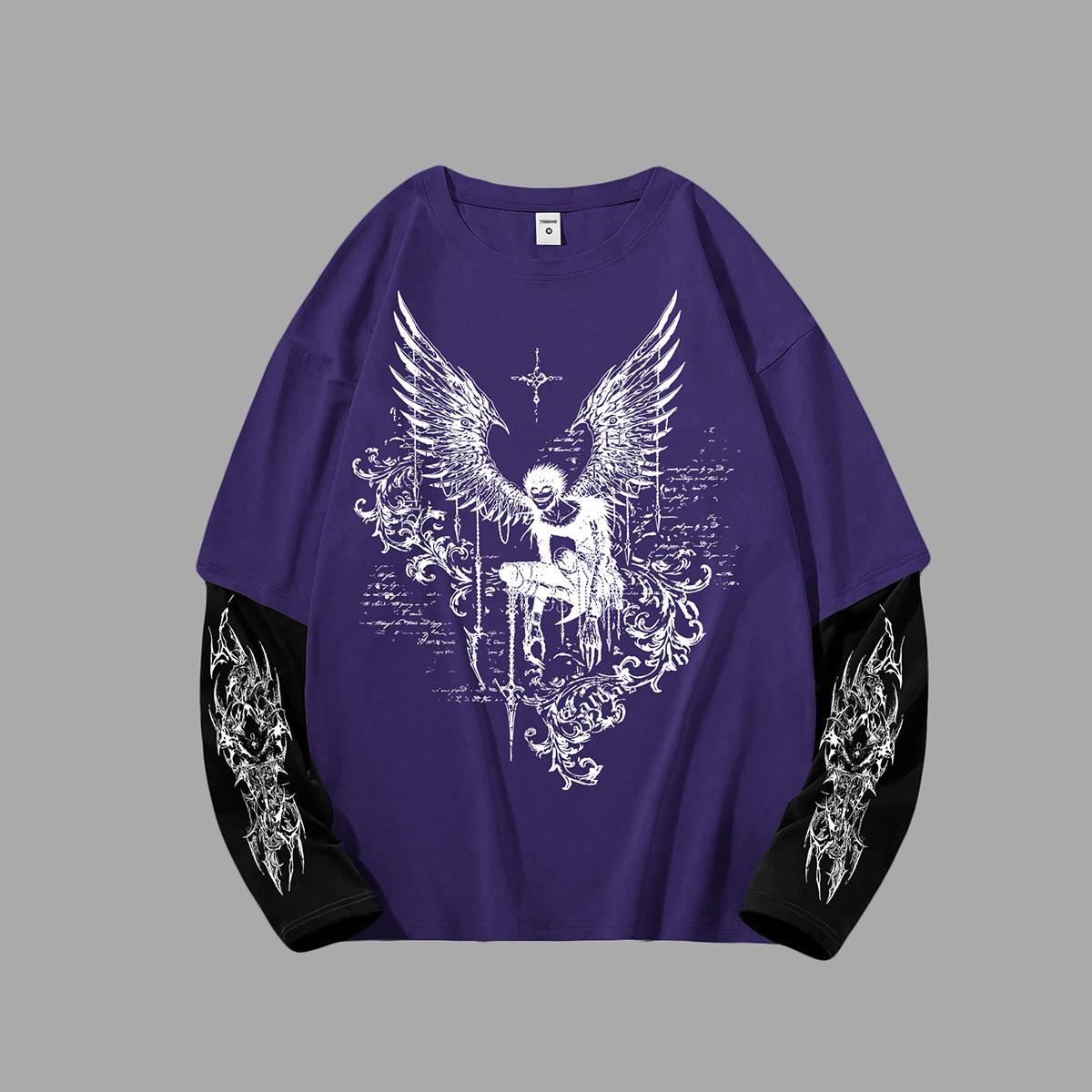 Trends Clothing Heren Y2k Goth Shirt Grafisch Oversized Lange Mouw Ronde Hals T-shirt Streetwear Tops Lente Pasvorm M paars