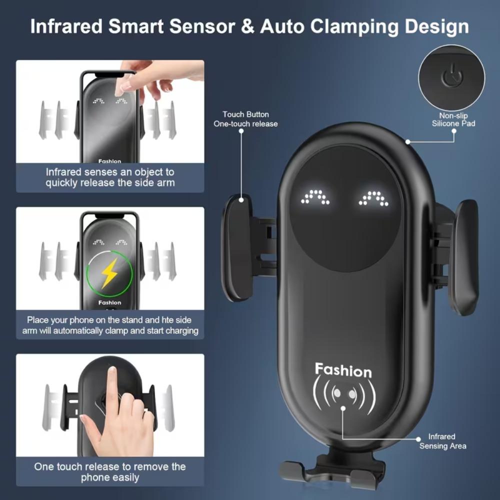 30W Smartcar Wireless Charger Phone Holder Auto Mount Phone Holder Sucker Support For iPhone 14 13 Pro Max Samsung Xiaomi Redmi Infrared Induction