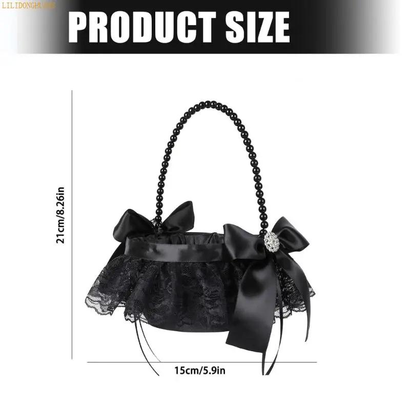 K1AE Elegant Black Wedding Flower Basket With Intricate Laces Design Party Decors