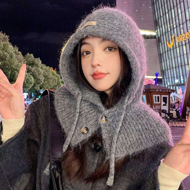 Scarf one-piece hat women's autumn and winter new balaclava wool hat warm scarf integrated knitted hat