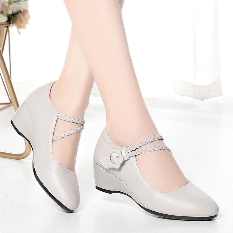 Women's Soft Sole Wedge Heel Cheongsam Shoes - Comfortable Leather for Middle-Aged & Elderly