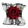 Elasticated Lace Hand Flowers Gothic Fingerless Glove, Elastic Short Sleeve, Wine Red Rose Bracelets Flower Wrist Cuff for Women Girls, Wedding,