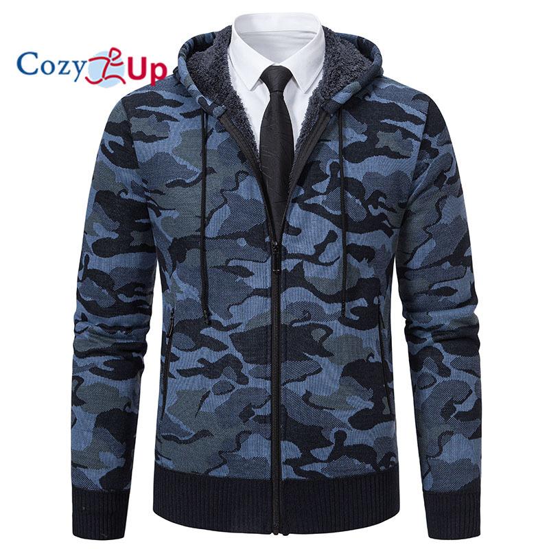 Cozy Up Men's Cardigan Jacket Hooded Sherpa Cashmere Casual Camouflage Thickened Warm