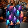 Women's Flannel Long Sleeve Top with Halloween Print Neck Pullover Shirt
