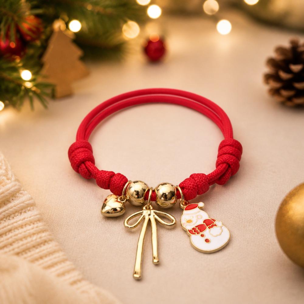 Cartoon Pendant Bracelet Santa Claus Handmade Hand Strap Christmas Braided Hand Chain New Year