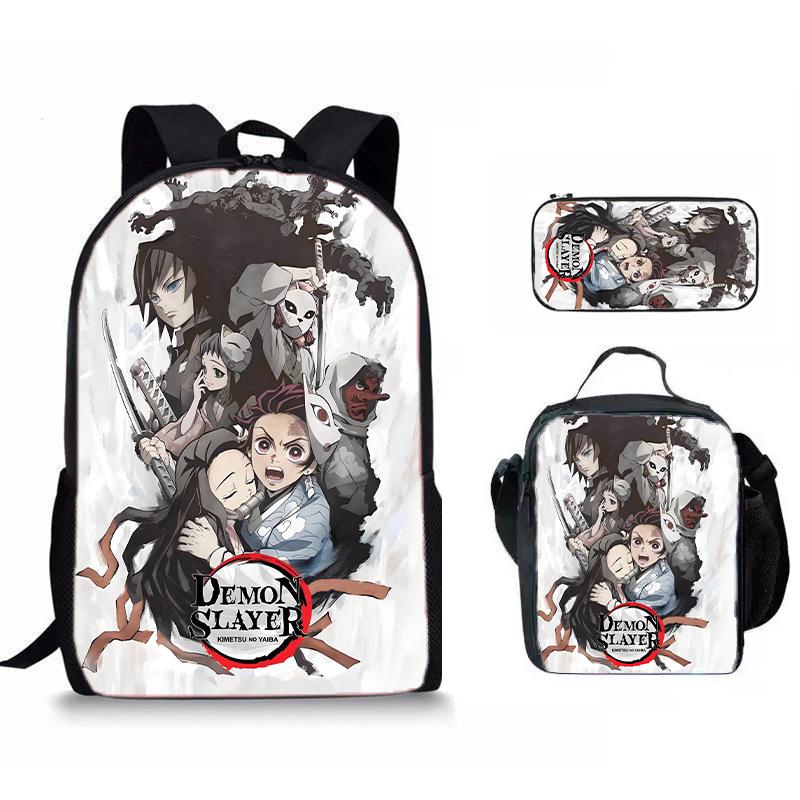 Japan Cartoon Comics Demon Slayer Student Backpack Stylish Three-Piece Backpack Set 0013