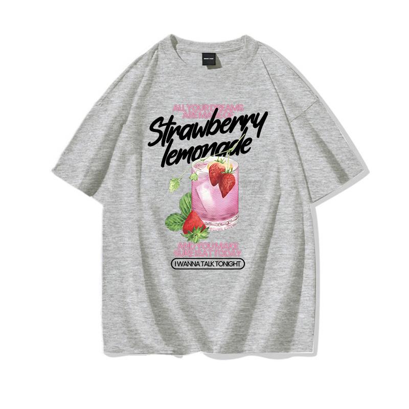 Strawberry Lemonade T-Shirt Cotton Summer Tops Women's Clothing Pink Strawberry Top Girl Outfits Gift Fashion Casual T-shirts