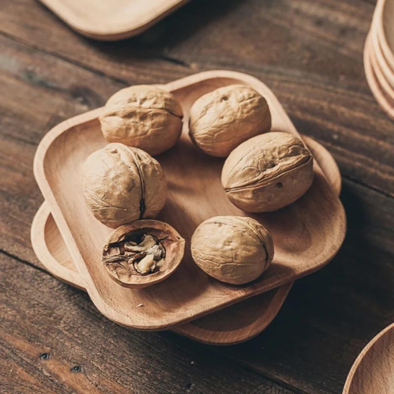 4Pcs Small Square Wooden Plates Snack Dessert Plate Appetizer Serving Tray Mini Food Plate Serving Dishes Wood Coaster Tableware