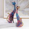 1 Paar bunte Katzenstatue Ölgemälde Katzenpaar Skulpturen Abstrakte Harz-Katzenfigur für Wohnzimmer Badezimmer Bücherregal Schreibtisch TV-Ständer