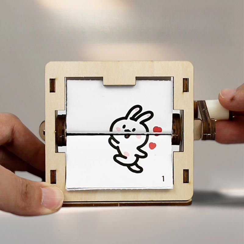 Lovely Rabbit Rotating Science Handmade Craft Creative DIY Handmade Material Kit Hand Cranked Animation Assembly Learning Toy
