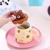400ml Cartoon Ceramic Mug With Lid and Spoon Creative Cute Coffee Milk Tea Breakfast Cup Drinkware Novelty Gifts