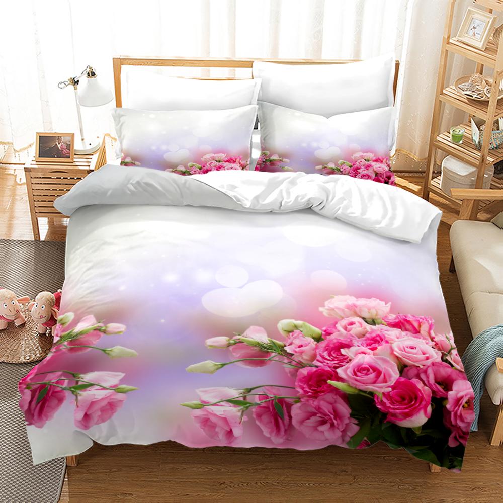Floral Bedding Set 3D Printed Spring Fragrant Flowers Skin-Friendly King Queen Size Duvet Cover Set with Pillowcase for Girls