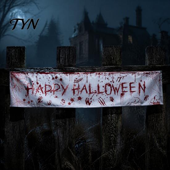 Indoor Outdoor Hanging Banner Large Happy Halloween for Outside, 70 x 15 Inch Yard Sign Front Porch Decor Flag, Spooky Welcome Garden Fence Home Party