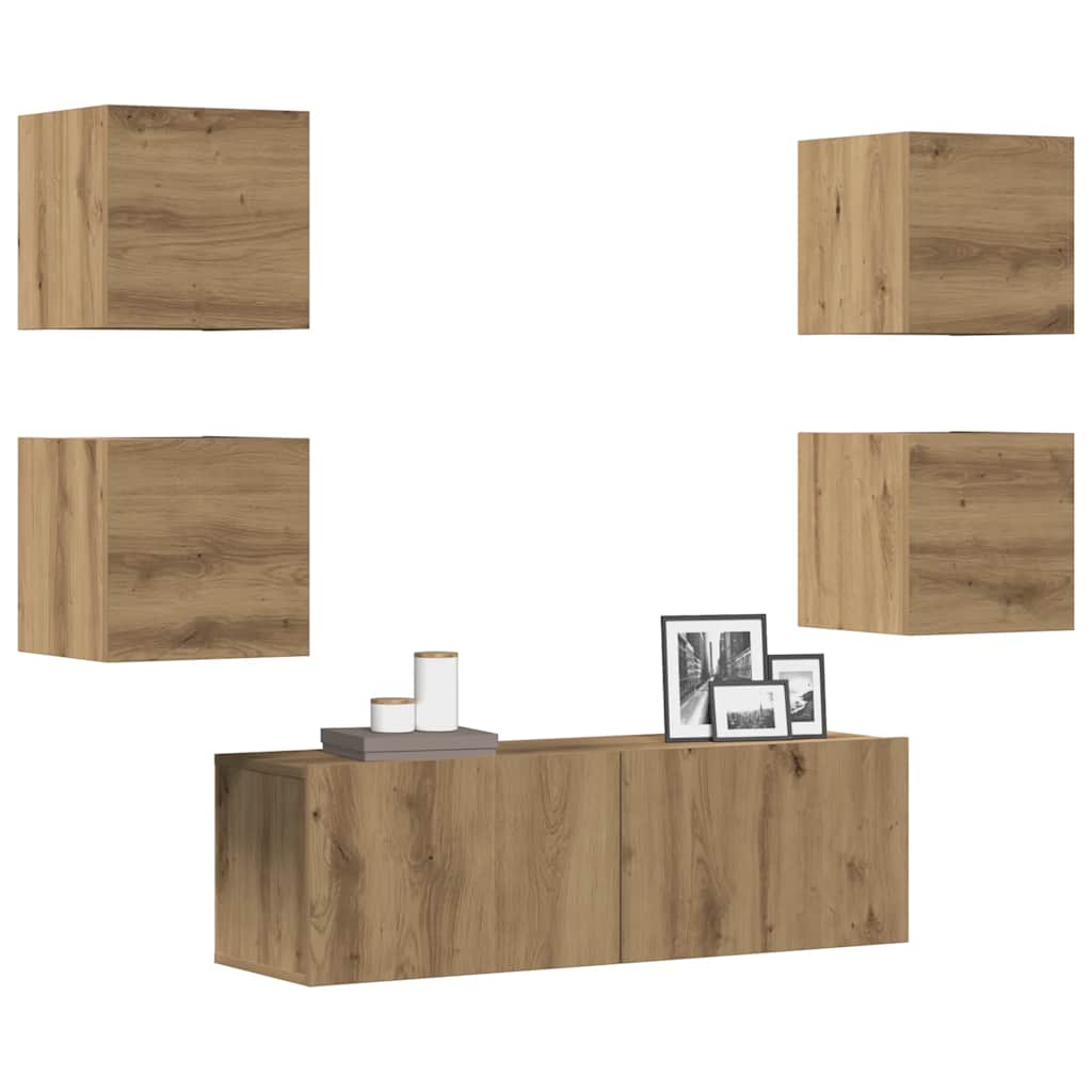 5 Piece Wall Mounted TV Cabinet Set Artisan Oak Engineered Wood