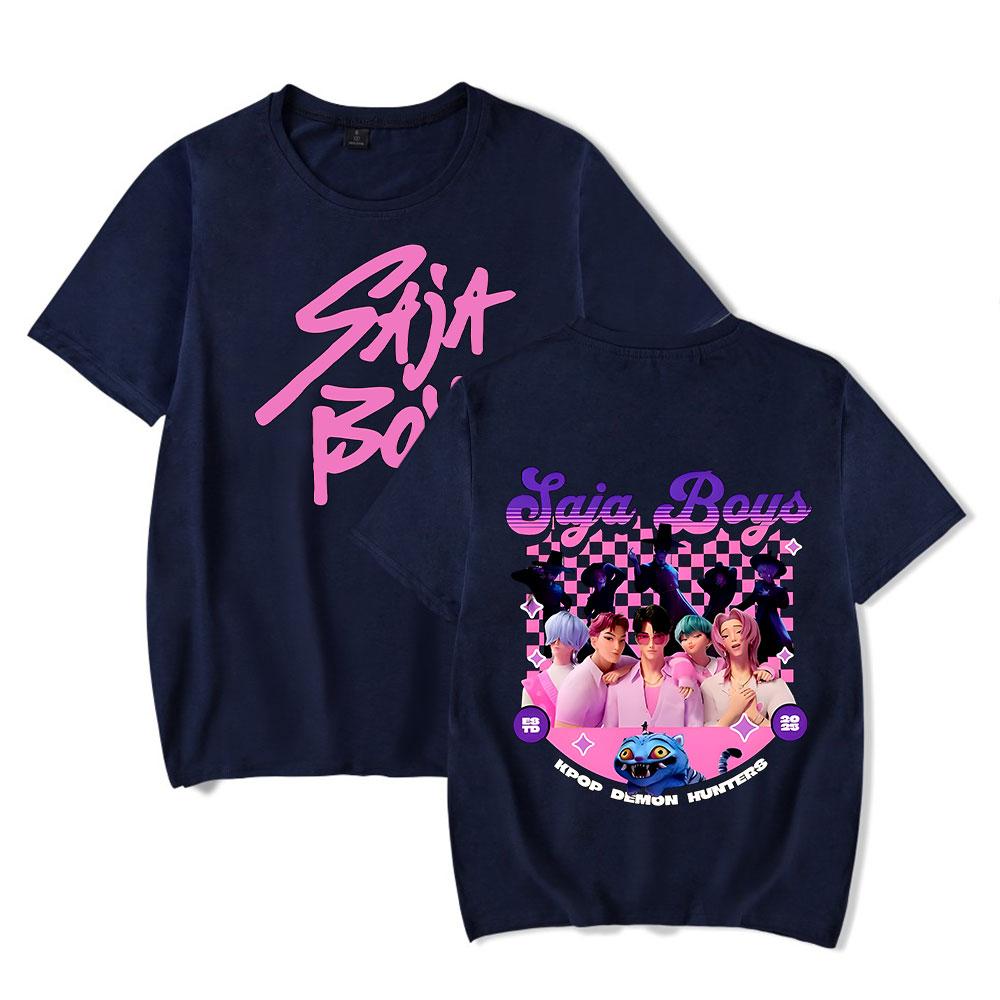 

Летняя K-Pop Охотник на демонов 2025 Новый фильм Харадзюку Круглый вырез Повседневная Женская Мужская Хип-Хоп Ретро Модная Футболка Повседневный Топ S темно-синий