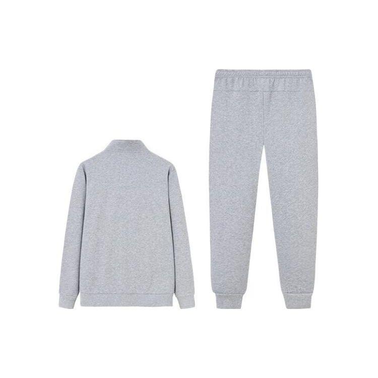 Anta Plain Zip Fleece Stand Collar Jacket And Long Pants Casual Sports Suit Men suit Gray 952357202-1