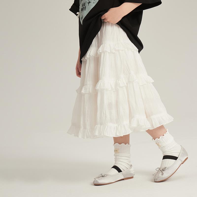 

Белая юбка для девочек среднего и старшего возраста, французская сладкая юбка с оборками, весеннее детское универсальное платье 100cm белый