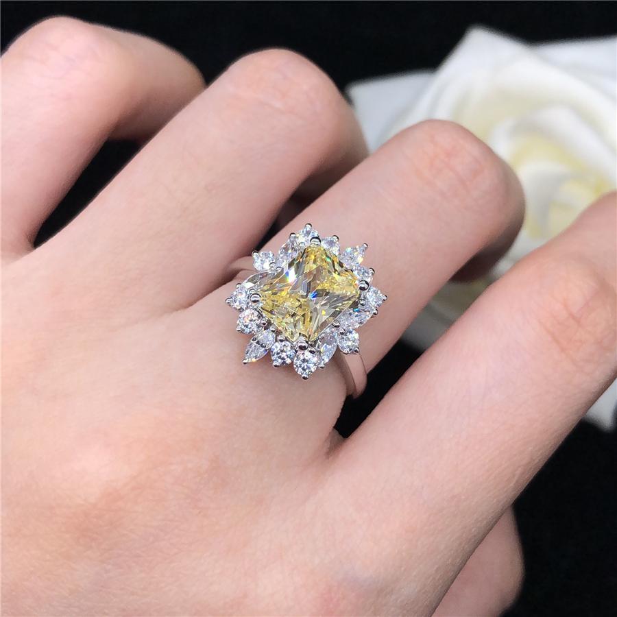 Solid 18k White Gold AU750 Ring 3CT Cushion Light Yellow Diamond Women Wedding Ring Fashion Wedding Jewelry Accessories