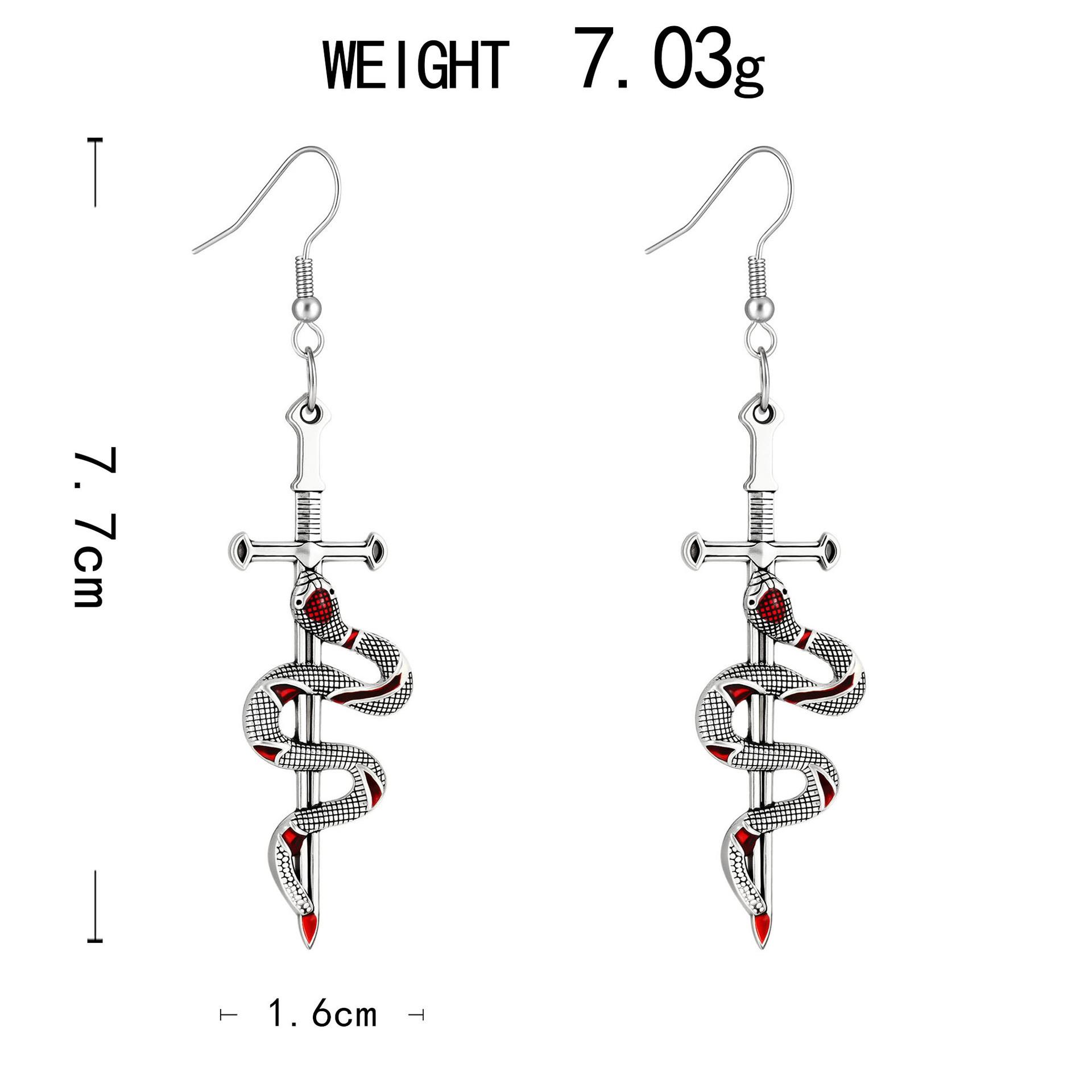 

Dark Gothic Earrings, Cross Rose Snake Fishbone Earrings Alloy Earrings