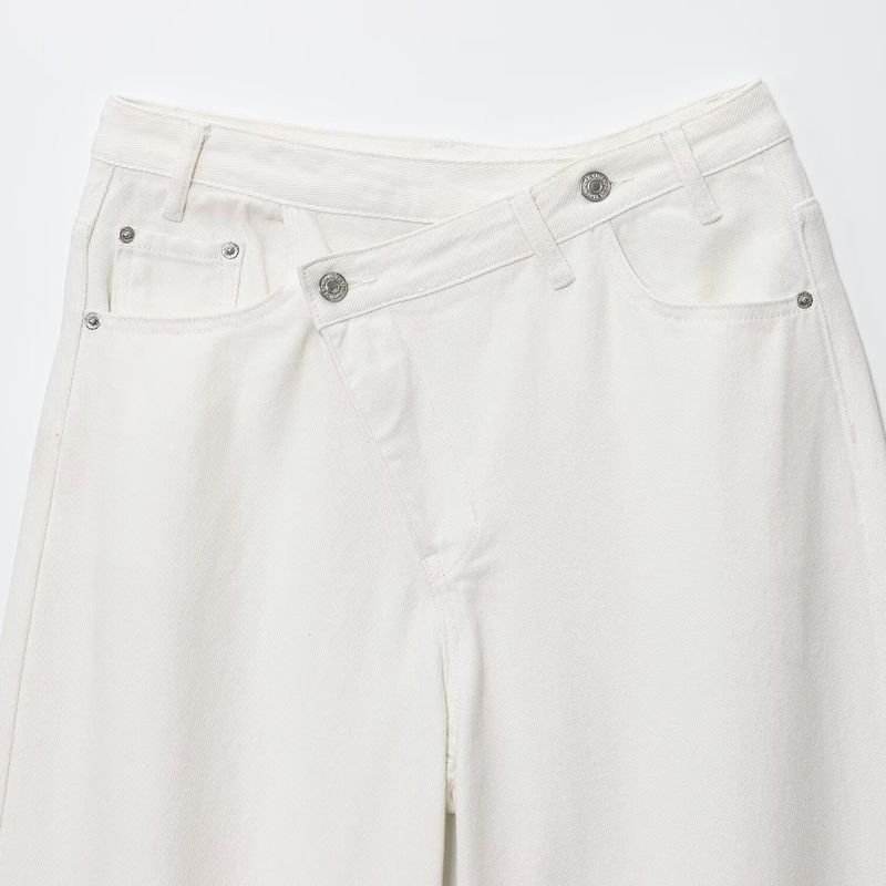 Kaslead New Women Clothes Western Style Double Placket Waist High Waist Wide Leg Jeans 3607036