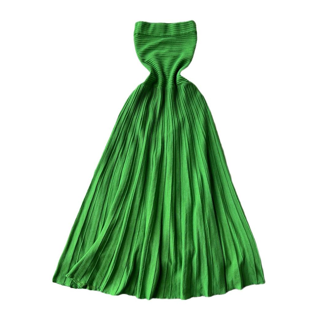 High-end seaside vacation knitted long dress for women, sexy waist and thin temperament, royal sister tube top medium and long dress