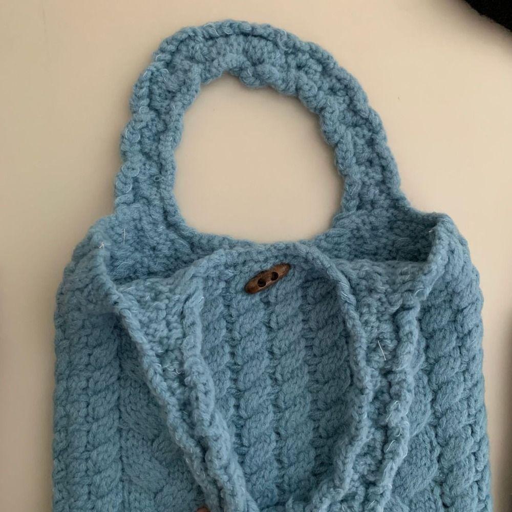 Creative Multicolor Twists Knitted Handbag Soft Cow Horn Button Weave Woolen Bag Large Capacity Cute Knitted Wrist Bag Travel