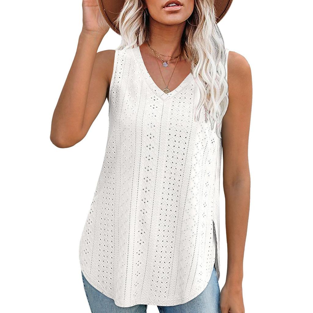 Women's Sleeveless Vest With Scoop Neck Loose Casual Summer Flowing Top Vest