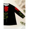 Women's Plus Size Pocket Design Rose Print Loose Long Sleeve T-Shirt