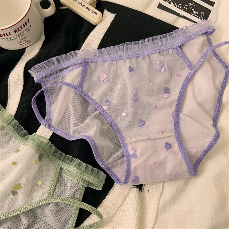 Sweet Style Hollow Out Sexy Underwear for Women In Summer Thin Mesh Low Waist Embroidered Triangle for Women