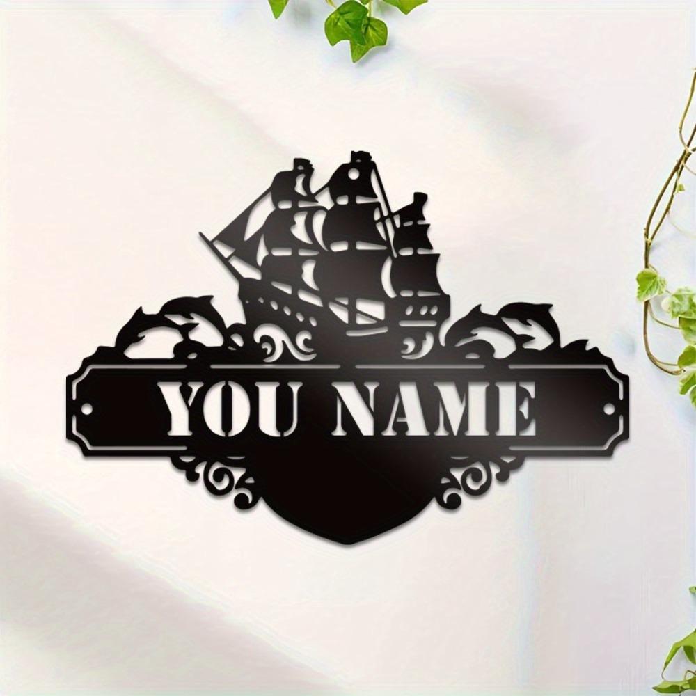 

Retro Metal Wall Art Nautical Ship Dolphin Silhouette Matte Finish Ocean Decor