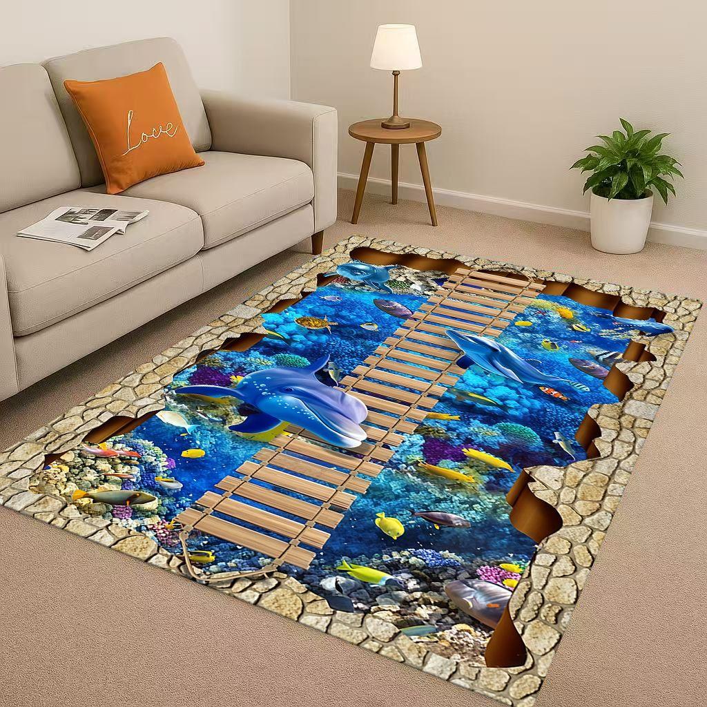 New 3D Illusion Underwater World Breaking Wall Living Room Non Slip Area Rug Carpet for Bedroom Playroom Sofa,Home Decor Doormat