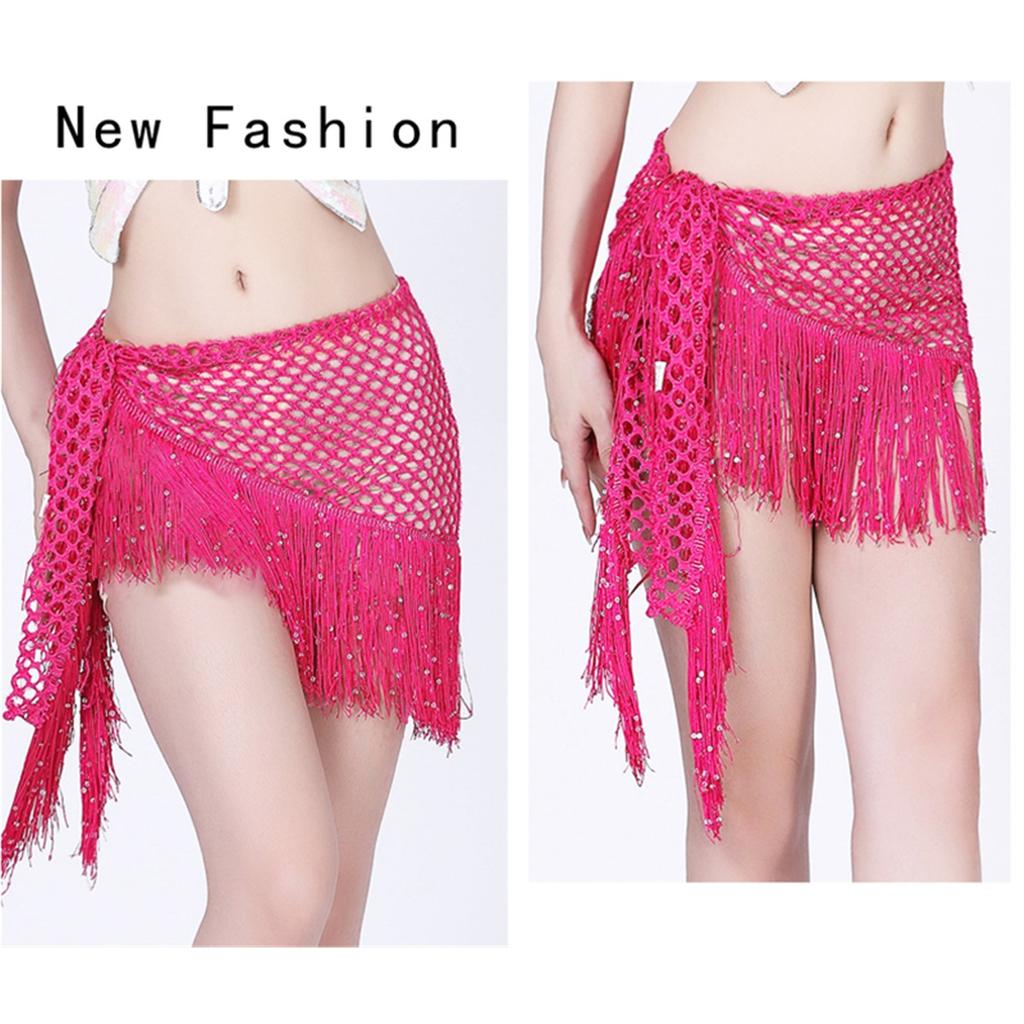 Practice Dance Hip Scarf For Women Mesh Dangling Belly Dance Belt Hip Skirt Scarf Tassels Bling Sequins Wrap