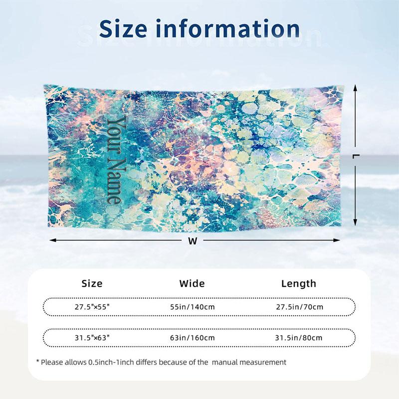 Abstract Nature Landscape Theme Quick Dry Beach Towel Custom Name Text Print Large Sand Resistant Towel Beach Vacation