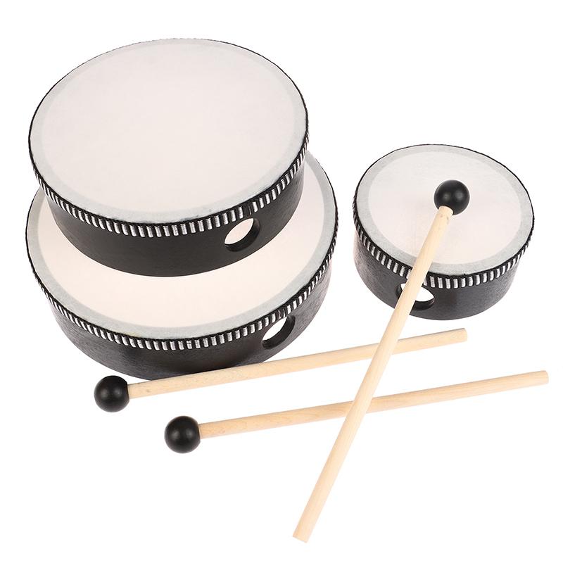 1Pc 4/6/7/8/9/10 Inch Wooden Frame Drums Hand Drum With Drum Stick Set Percussion Instrument For Kids Infant Enlightenment Tools