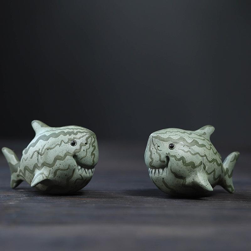 Purple Sand Shark Pet Handmade Tea Play Figurine Toys Watermelon Tea Figurine Tea Statue Ceremony Set Decoration