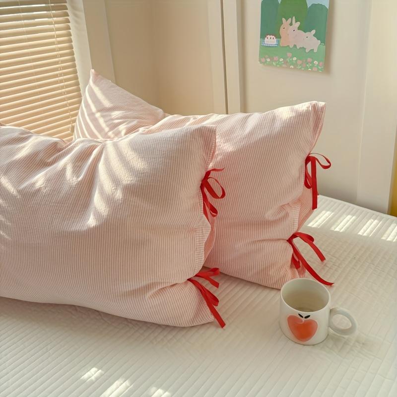 

2pcs Set Bow Cotton Pillowcases Class A Standard for Bedroom Decoration Skin-Friendly and Comfortable Dry and Breathable 48*74cm